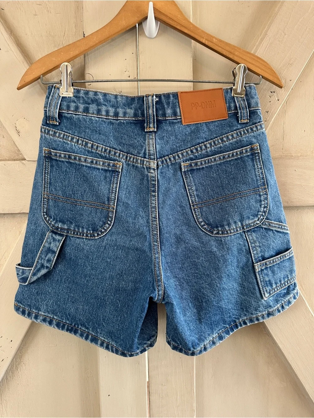 Princess Polly Denim Carpenter Shorts Size 2 Medium Wash High Rise